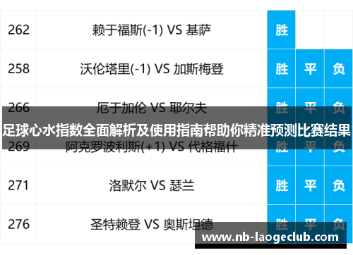 足球心水指数全面解析及使用指南帮助你精准预测比赛结果
